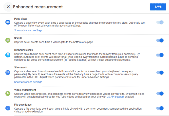Enhanced measurement in GA4