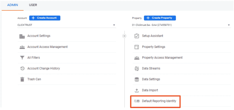 Set the default reporting identity in Google Analytics 4