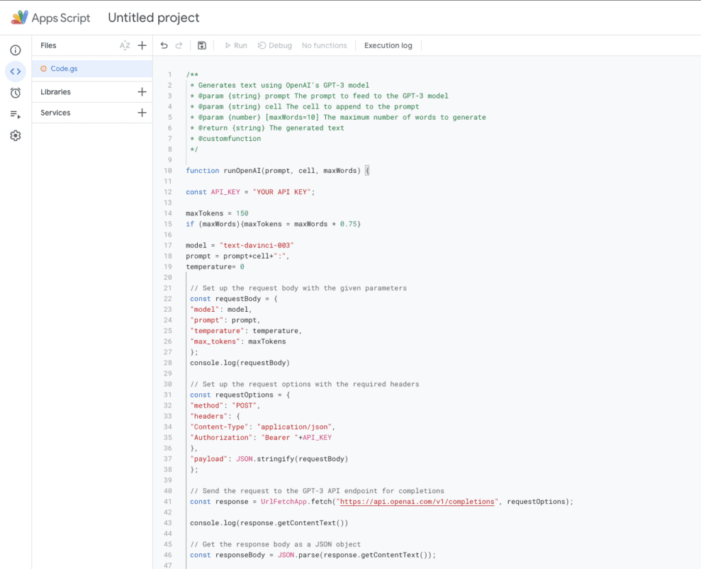 Integrate ChatGPT in Google Sheets - Step 2