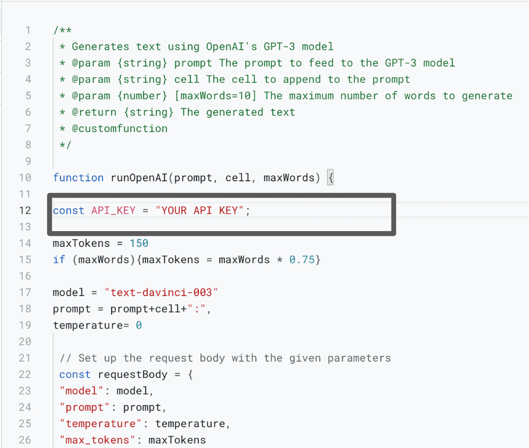 Integrate ChatGPT in Google Sheets - Step 3